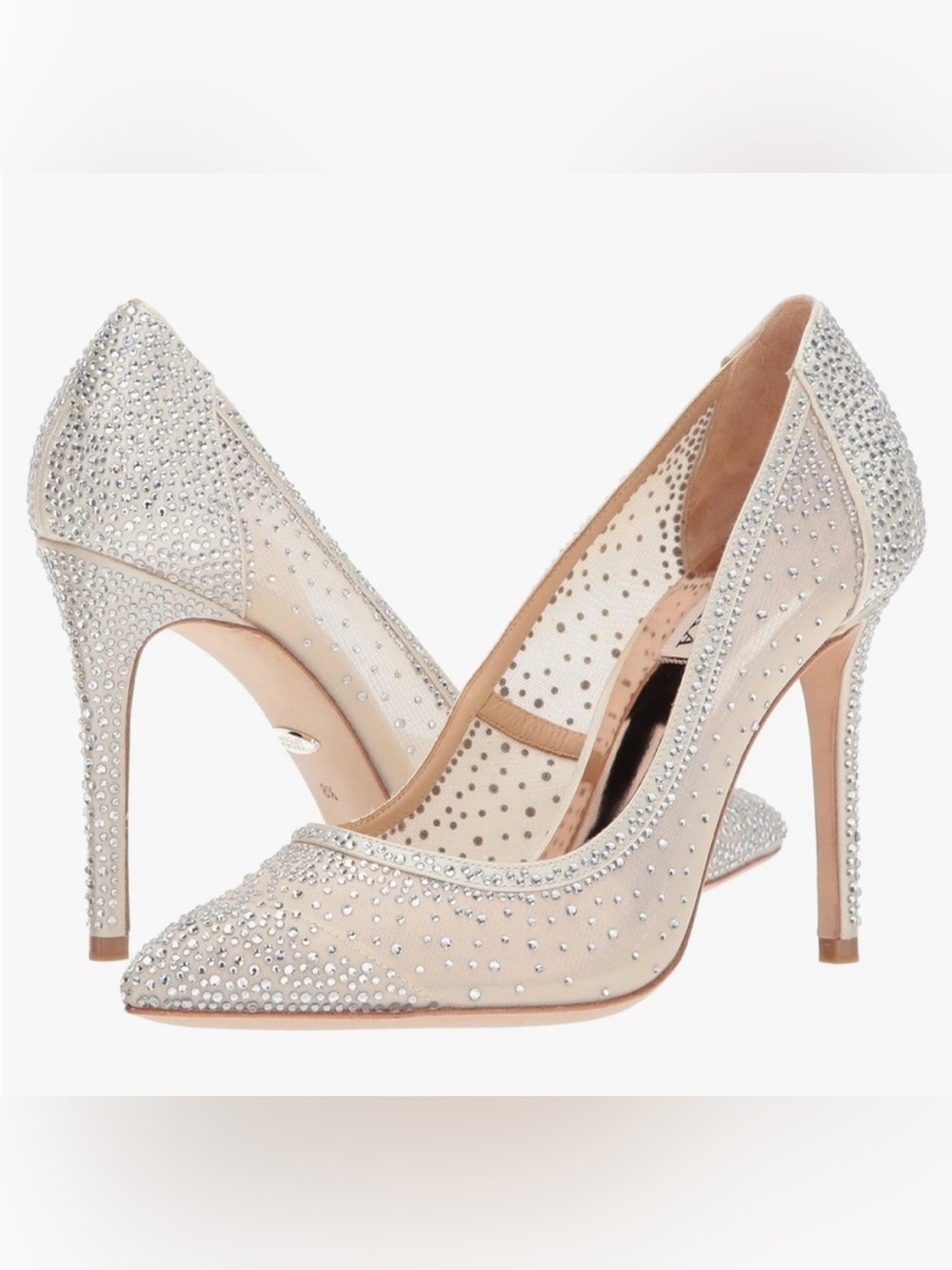 Badgley Mischka Weslee pumps featuring ivory satin and mesh crystal heels sz 9.5
